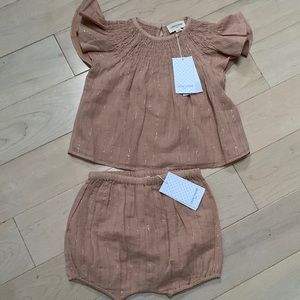 Louis Louise pink smoked ruffle sleeve tunic top and bloomers “London” set